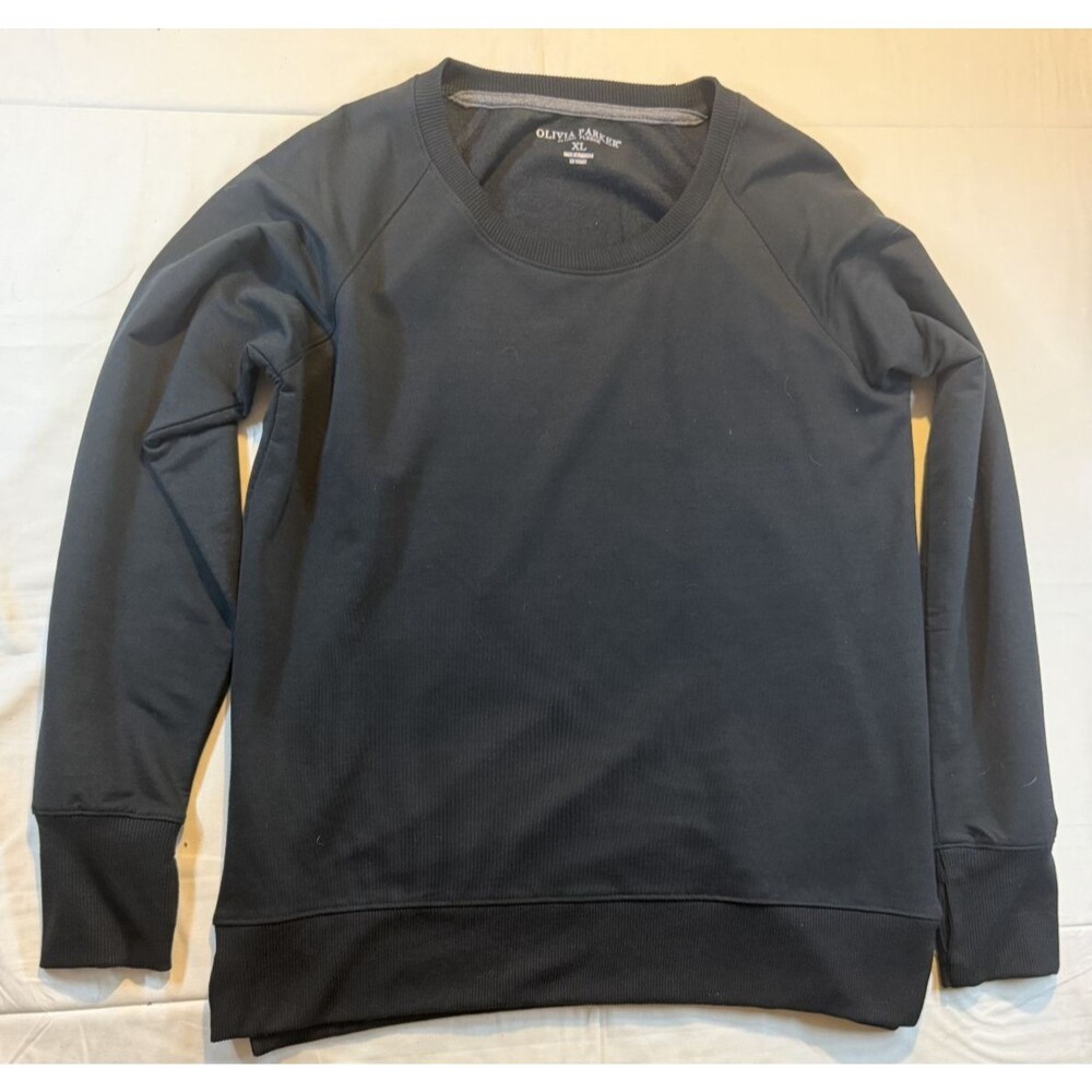 Olivia Parker Plush Fleece Crew Neck Raglan Shirt Black XL